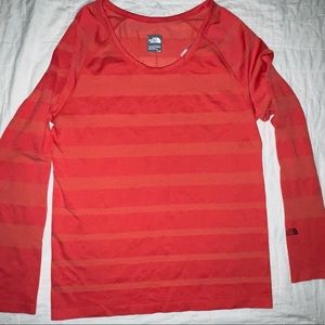 Womens North Face sz L long sleeve coral stripe